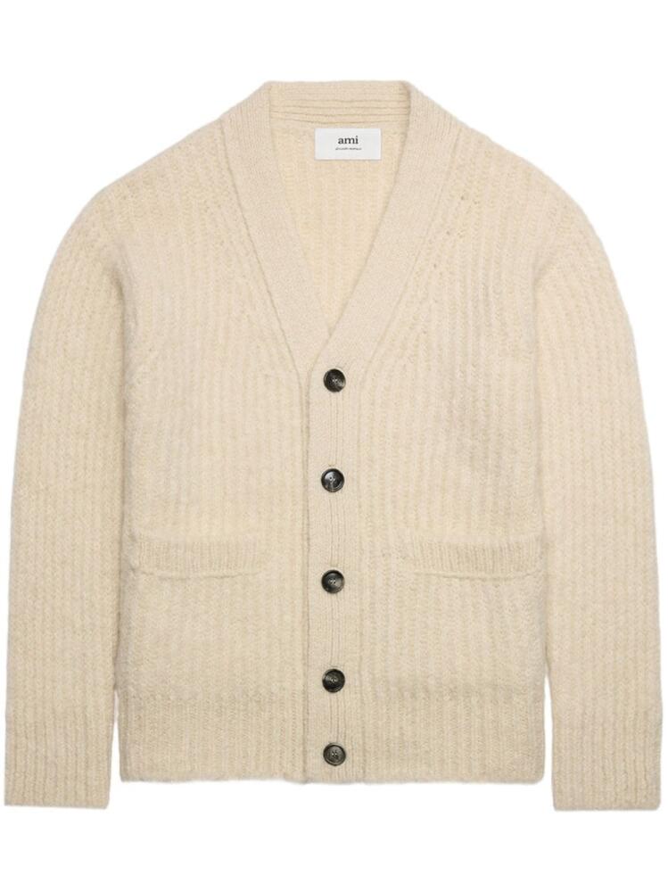 AMI Paris V-neck rib-knit cardigan - Neutrals Cover