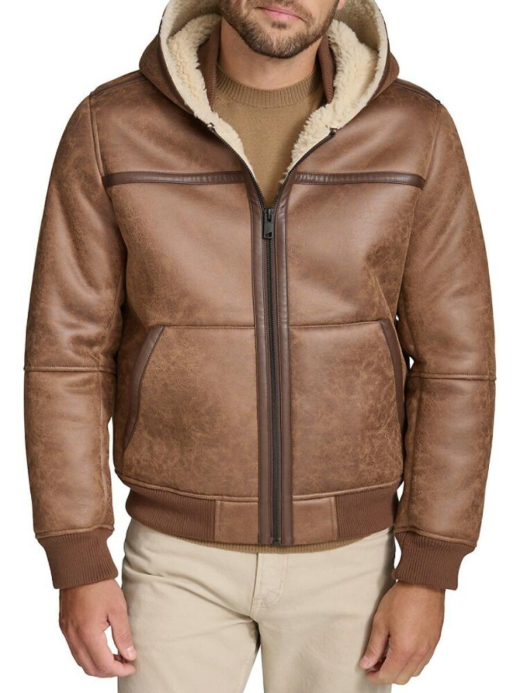 Andrew Marc Men's Mapleton Faux Shearling Hooded Jacket - Brown Cover