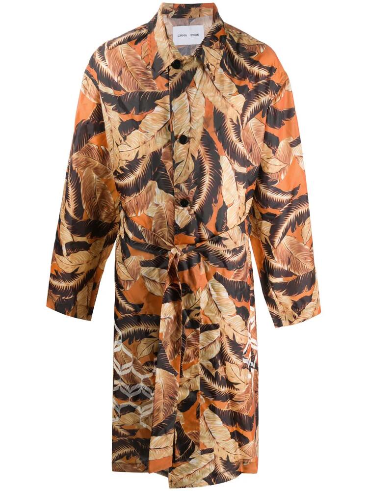 Cmmn Swdn leaf-print belted trench coat - Orange Cover