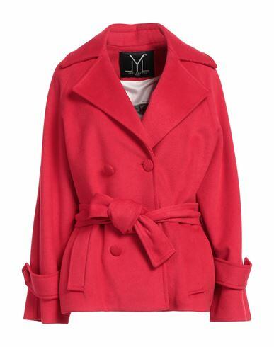 Yes London Woman Coat Red Polyester, Viscose Cover