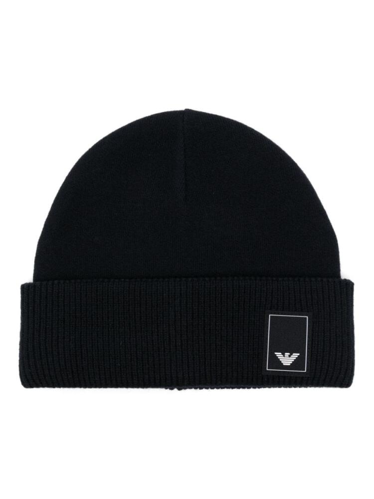 Emporio Armani logo-patch beanie hat - Blue Cover