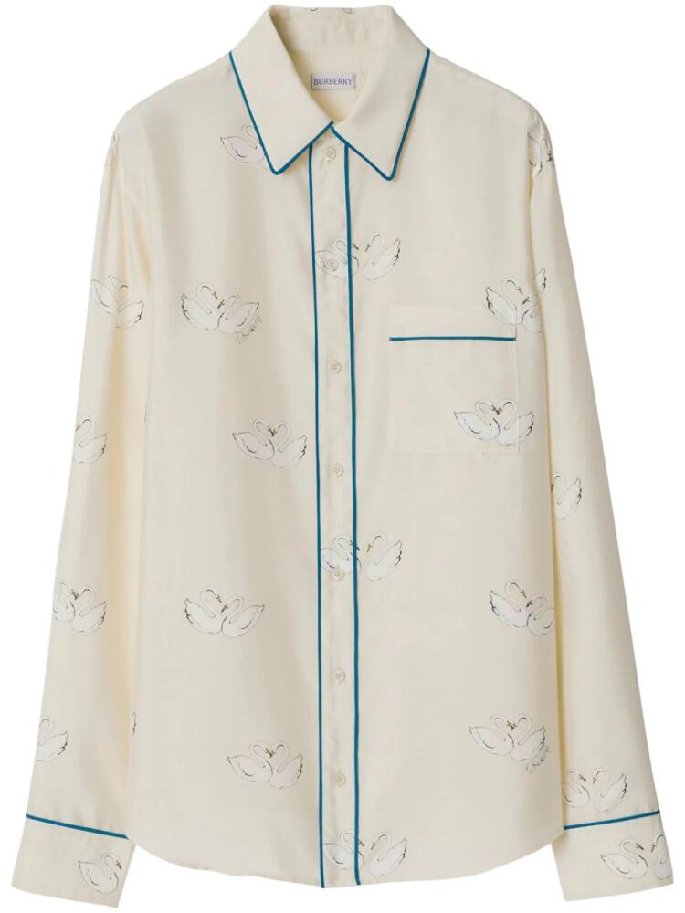 Burberry Swan-print silk shirt - Neutrals Cover