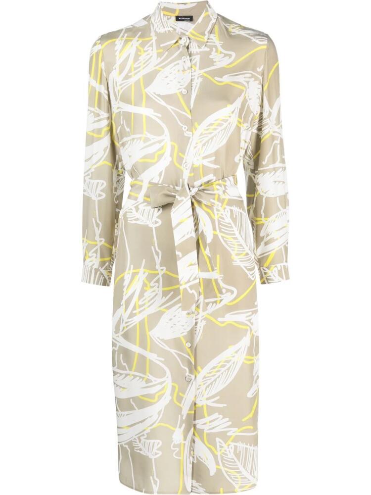 Kiton leaf-print silk midi shirtdress - Neutrals Cover