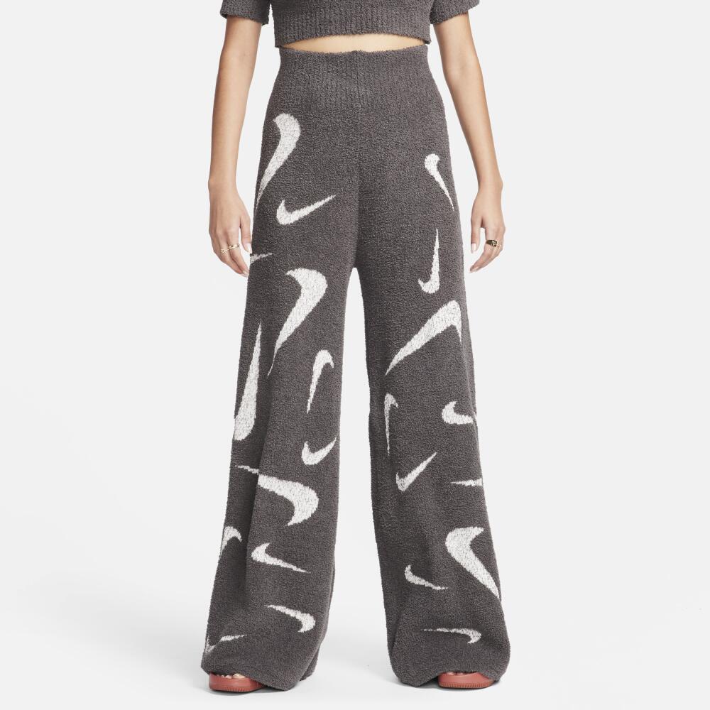 Women's Nike Sportswear Phoenix Cozy Bouclé High-Waisted Wide-Leg Knit Pants in Brown Cover