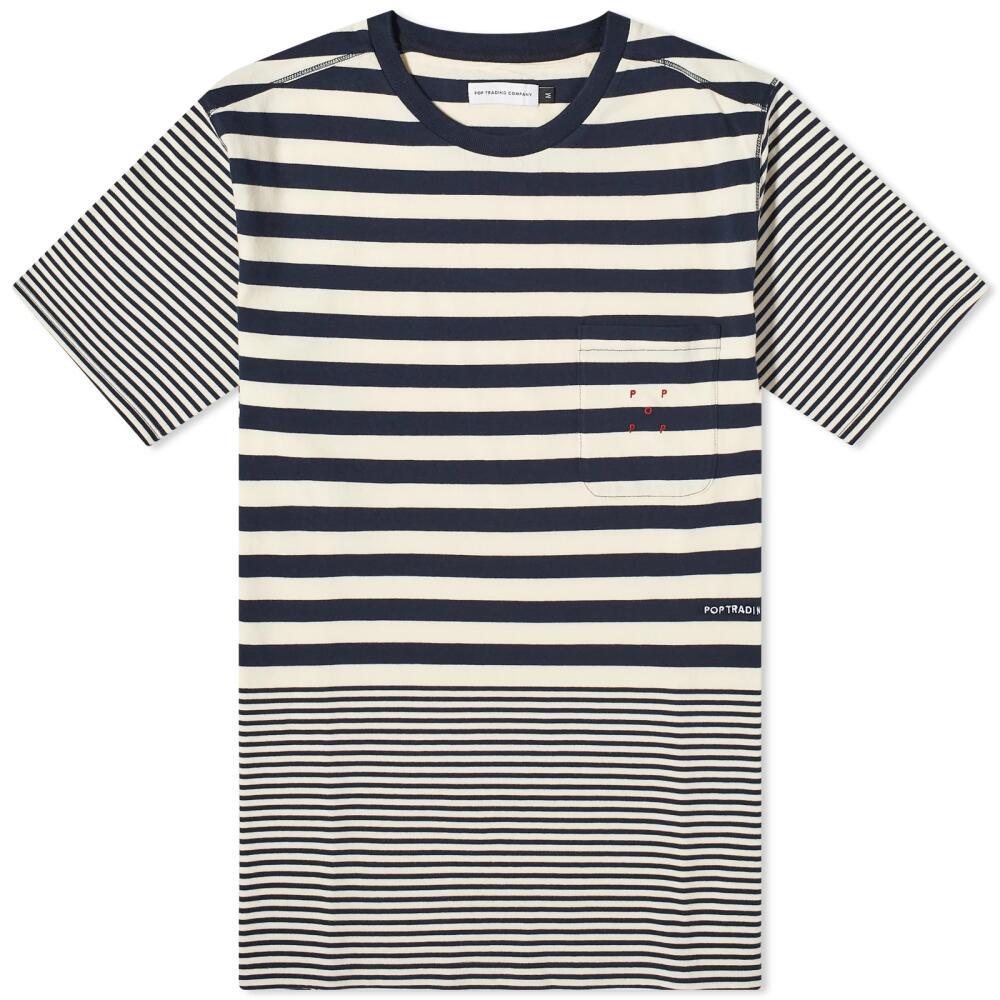 POP Trading Company Men's Striped Pocket T-Shirt in Navy/Off White Cover