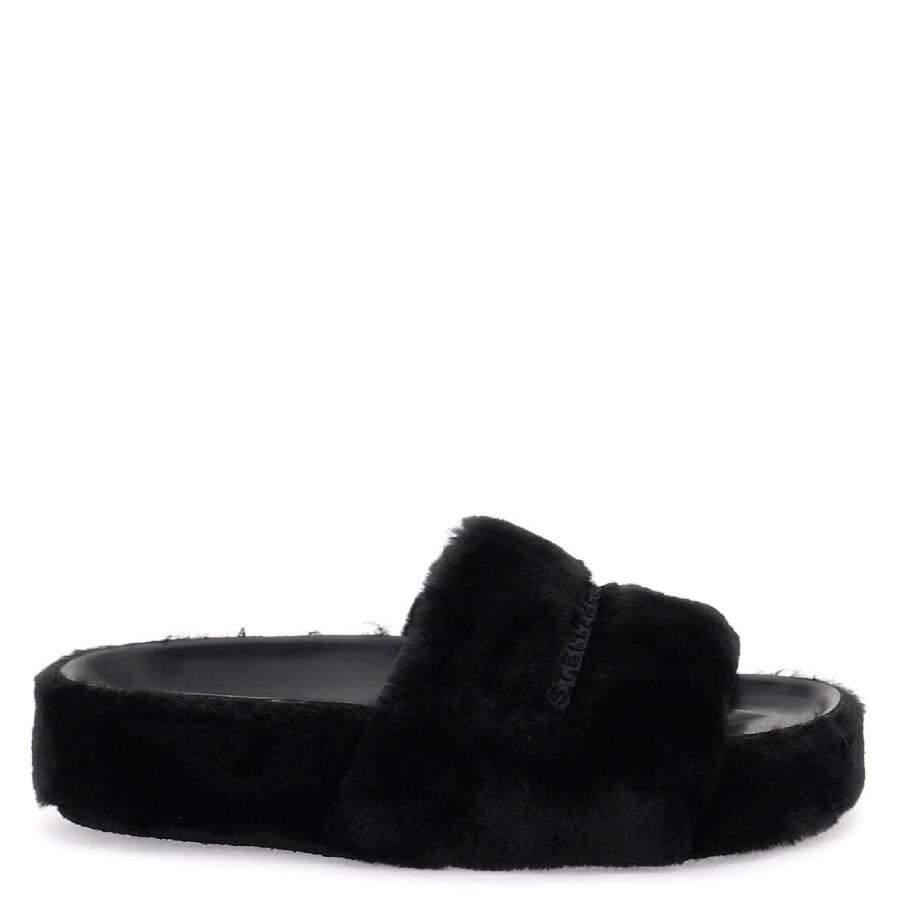 Stella McCartney Black Faux-Fur Slide Sandals Cover