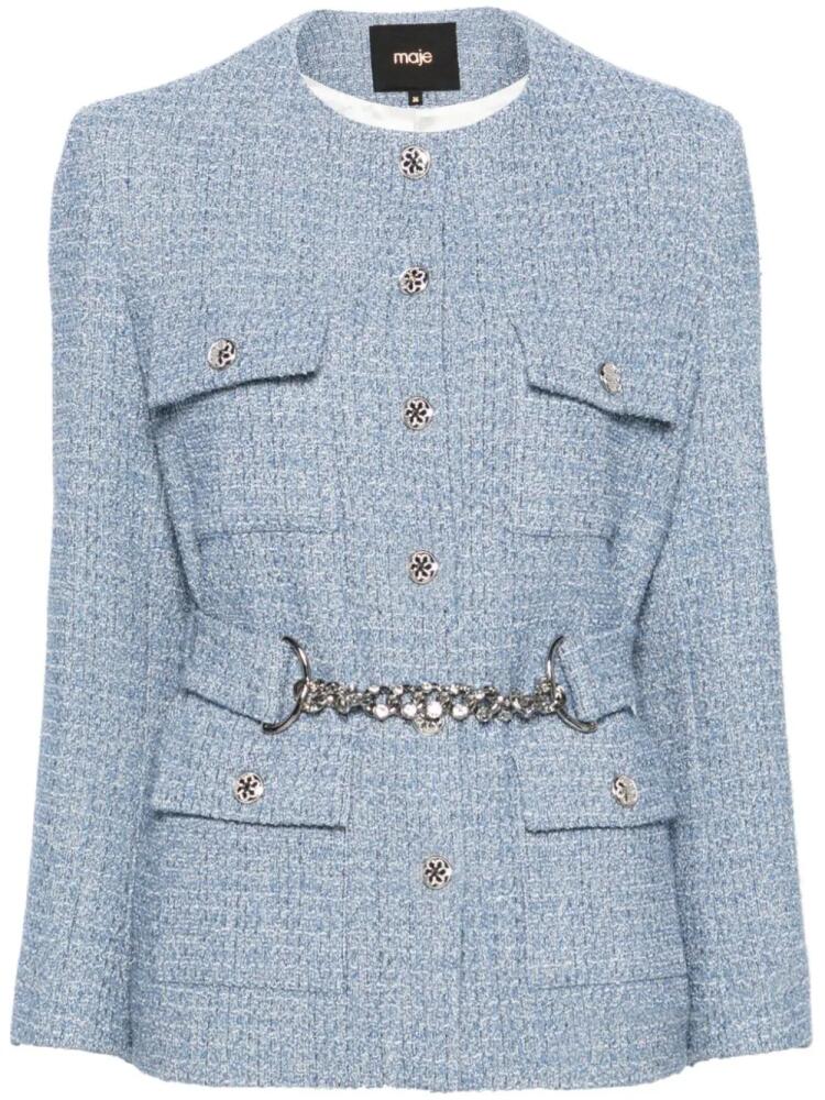 Maje belted-waist tweed jacket - Blue Cover