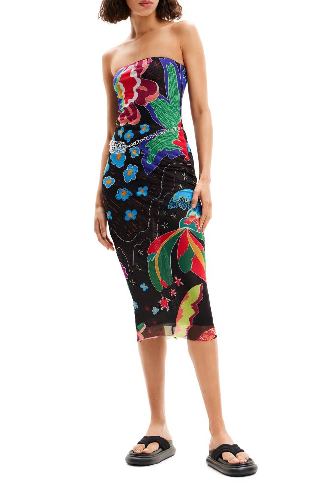 Desigual Jungle Design Bandeau Midi Dress in Black Cover