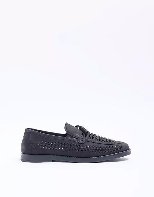 River Island woven tassle loafer in black Cover