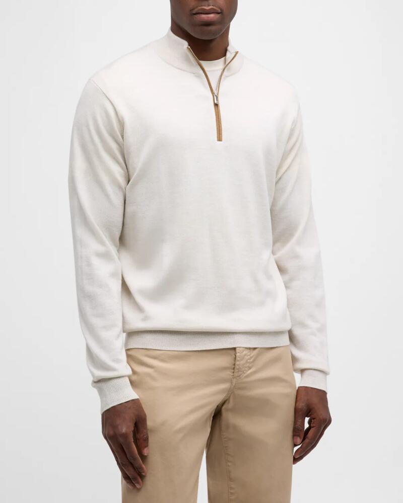 Peter Millar Men's Autumn Crest Suede-Trim Quarter-Zip Sweater Cover