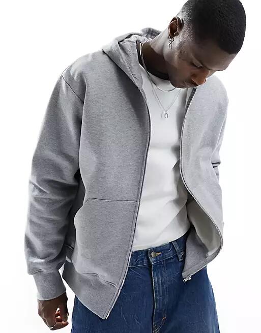 ASOS DESIGN heavyweight oversized zip through hoodie in gray heather Cover