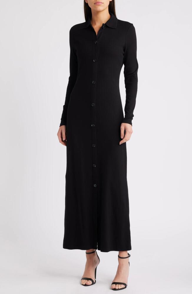 MELLODAY Long Sleeve Knit Maxi Shirtdress in Black Cover