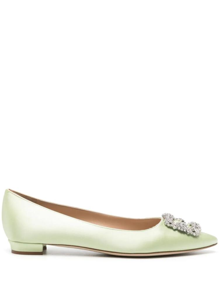 Manolo Blahnik Hangisi crystal-embellished ballerina shoes - Green Cover