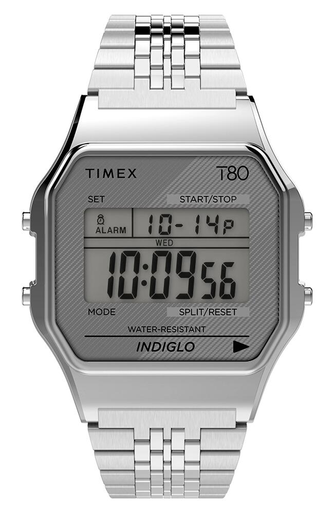 Timex T80 Digital Bracelet Watch, 34mm in Silver Cover