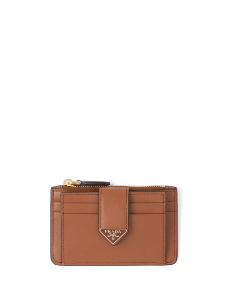 Prada triangle-logo leather cardholder - Brown Cover