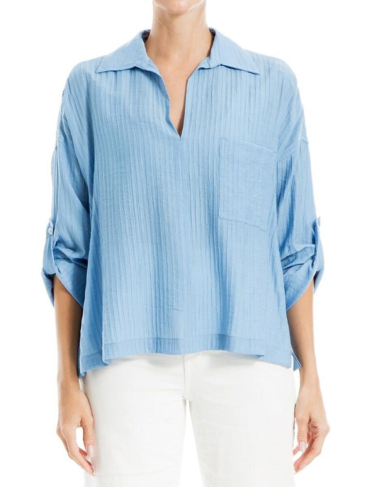 Max Studio Women's Textured Popover Top - Blue Cover