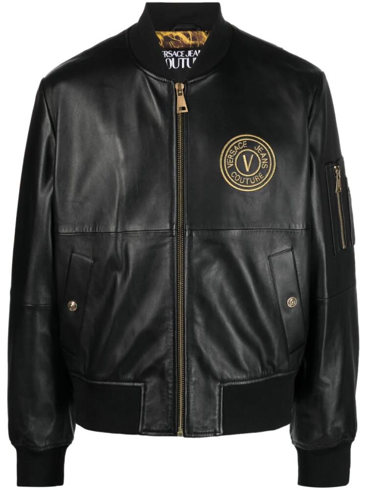 Versace Jeans Couture V-Emblem leather bomber jacket - Black Cover