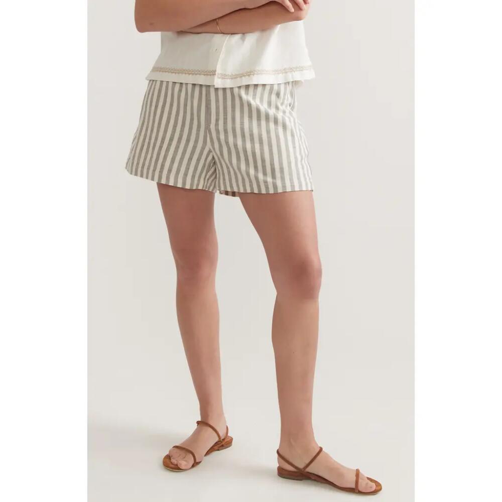 Marine Layer Elle Stripe Pull-On Stretch Selvage Shorts in Shadow Stripe Cover