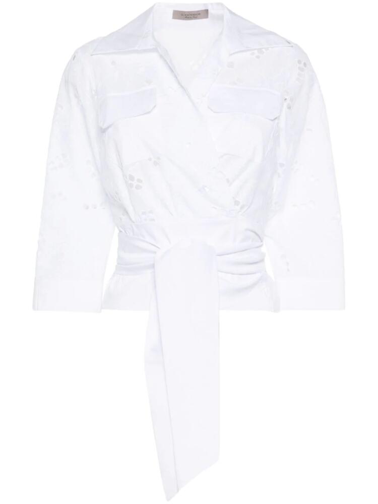 D.Exterior floral-embroidery wrap shirt - White Cover