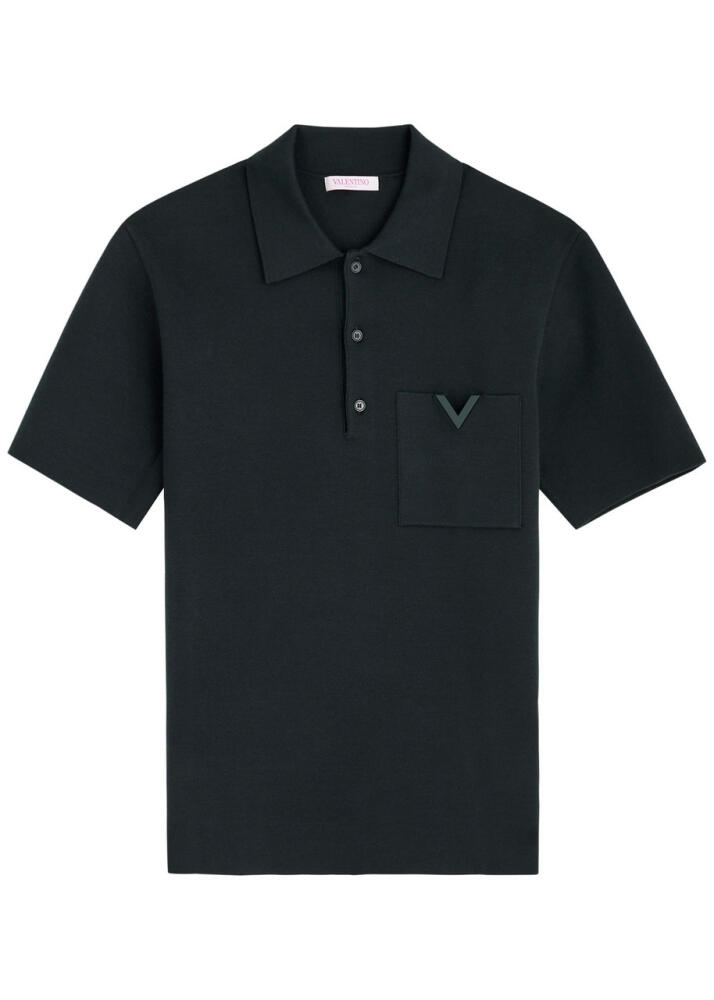 Valentino Logo Cotton-blend Polo Shirt - Navy Cover