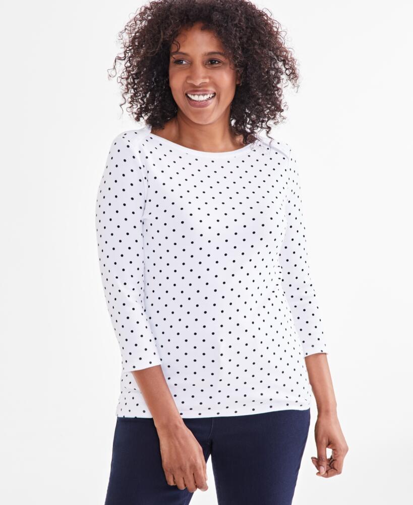 Style & Co Petite Dot Pima Knit Top, Created for Macy's - Dot White Black Cover