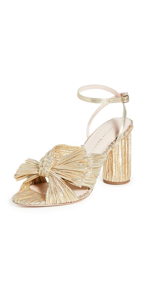 Loeffler Randall Camellia Gold Pleated Bow Heel with Ankle Strap Gold Cover