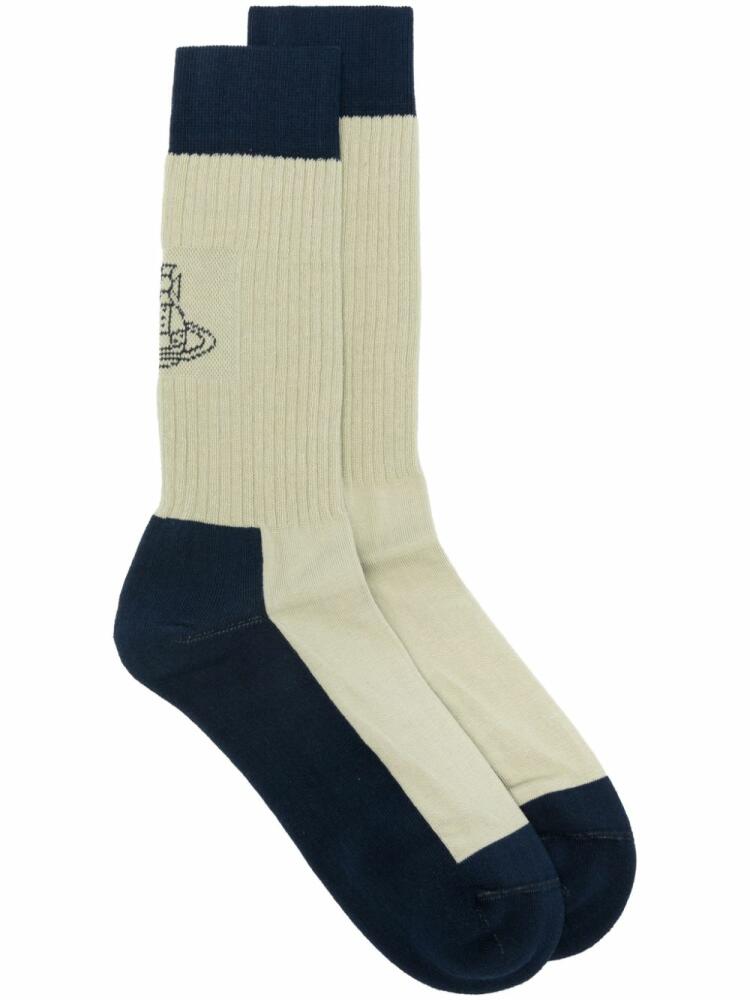 Vivienne Westwood Orb-embroidery ribbed socks - Blue Cover