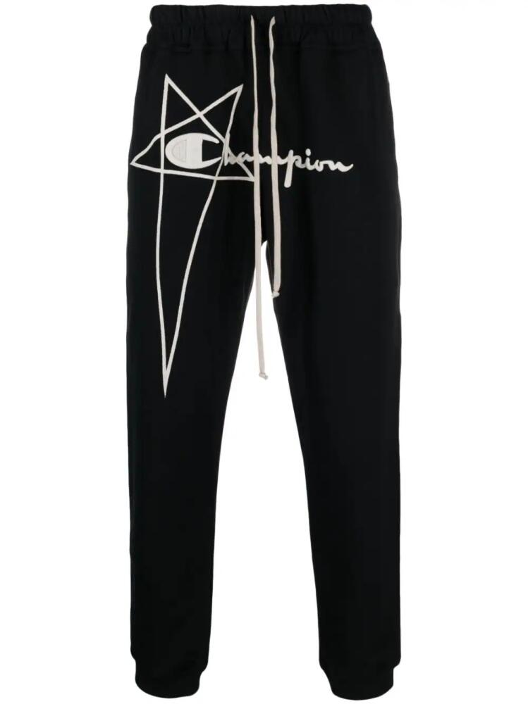 Rick Owens X Champion logo-embroidered organic cotton track pants - Black Cover