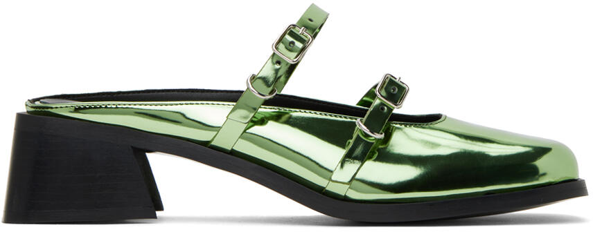 Justine Clenquet Green Andie Metallic Mules Cover