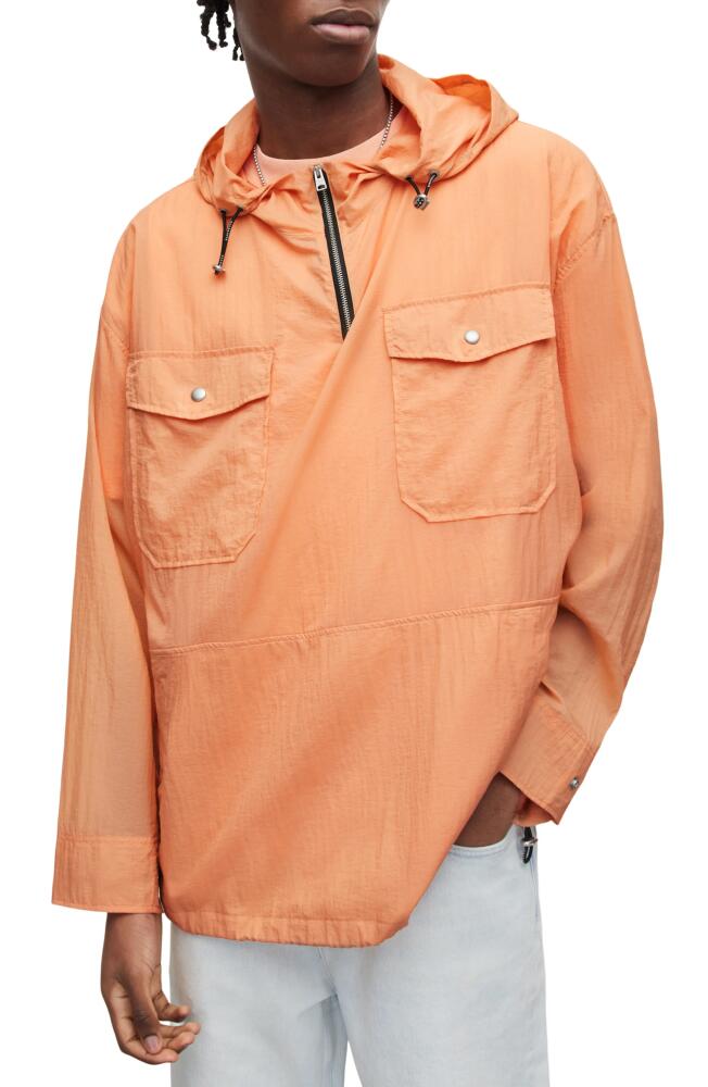 AllSaints Loco Quarter Zip Hooded Anorak in Peached Orange Cover