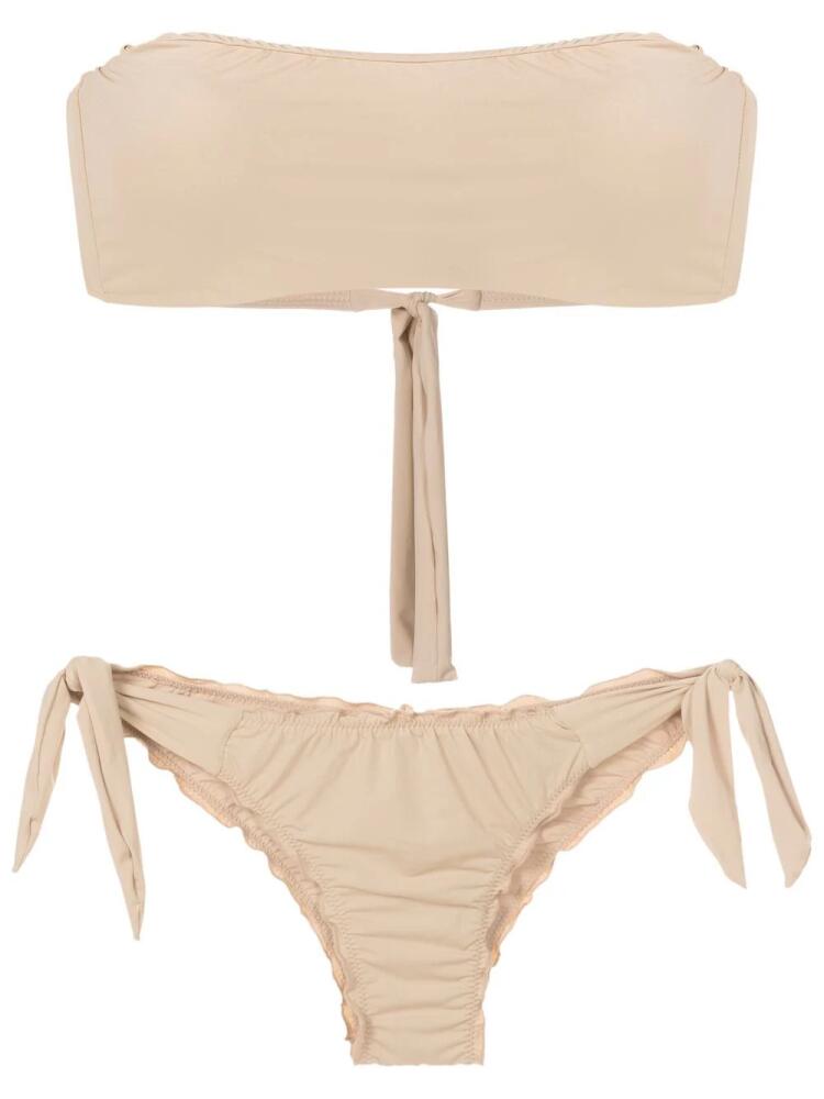 Amir Slama gathered-detailing bandeau bikini - Neutrals Cover