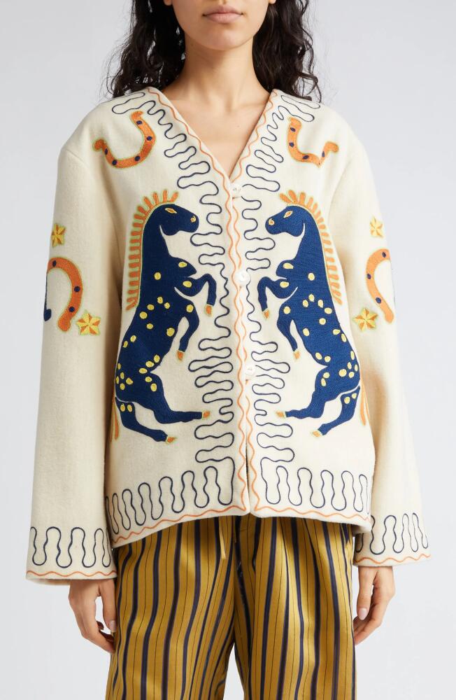 Bode Winter Stallion Wool Jacket in Cream Multi Cover