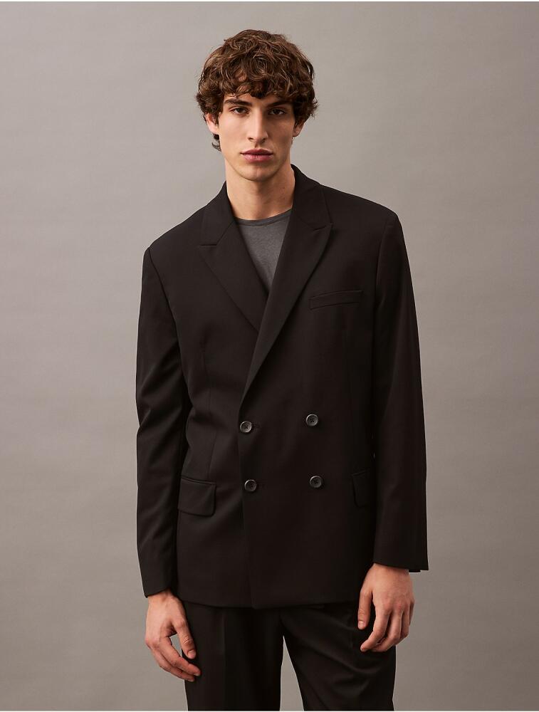 Calvin Klein Men's Double-Breasted Wool Gabardine Blend Blazer - Black Cover