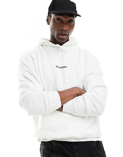 COLLUSION central logo hoodie in white Cover