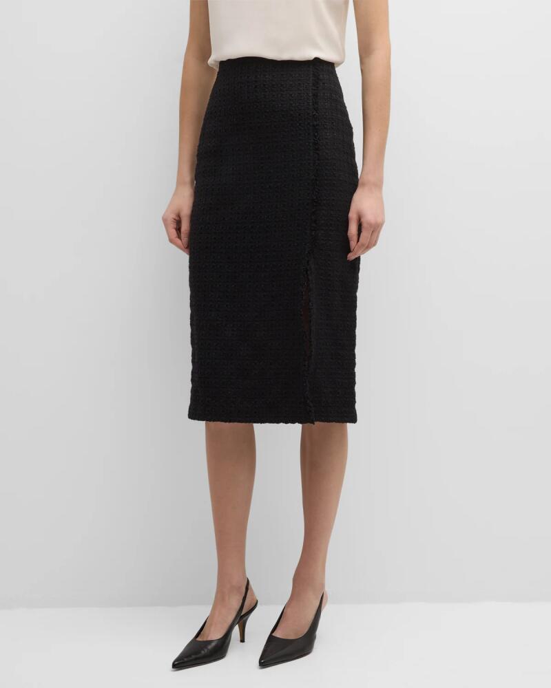 St. John Fringed Italian Textured Tweed Wrap Midi Skirt Cover