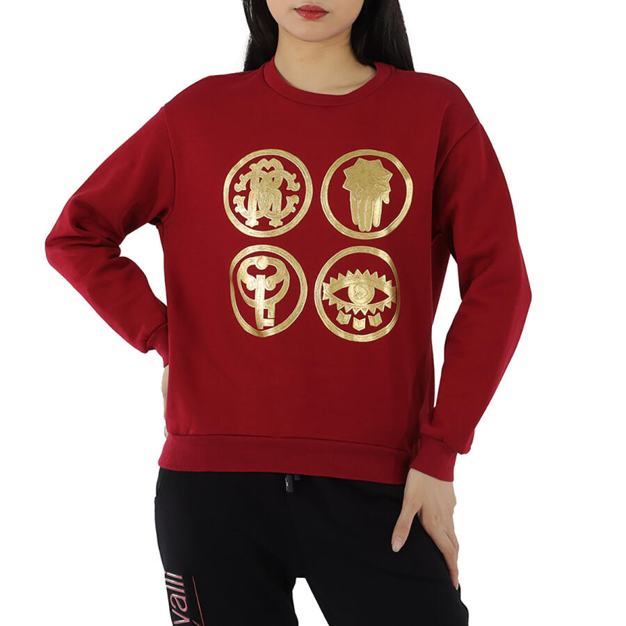 Roberto Cavalli Ladies Carmine Lucky Symbol Print Cotton Sweatshirt Cover