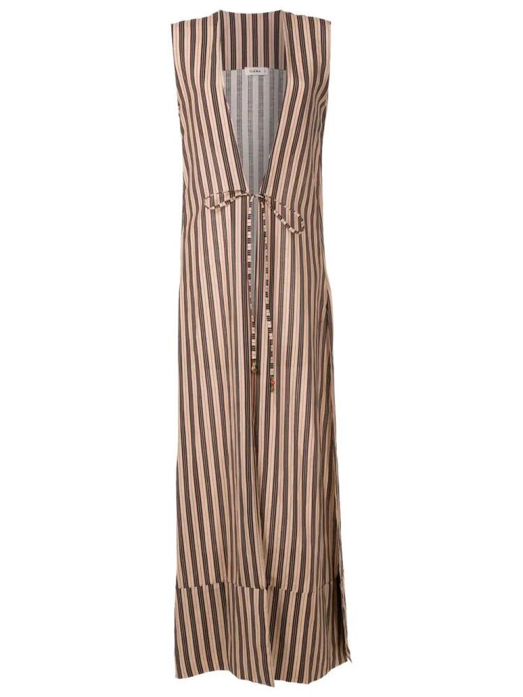 Amir Slama stripe-print open-front maxi dress - Brown Cover