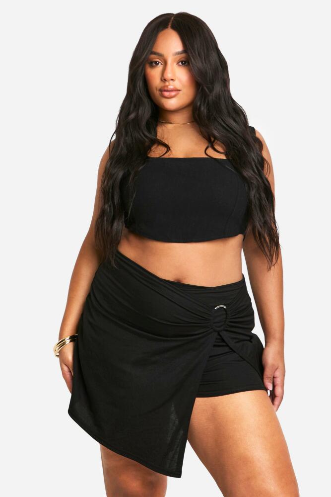 boohoo Womens Plus Linen Look O-Ring Skort - Black Cover