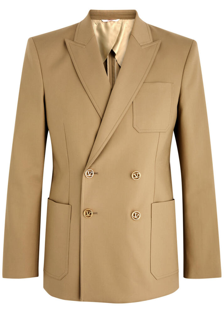 Valentino Double-breasted Cotton Blazer - Khaki Cover