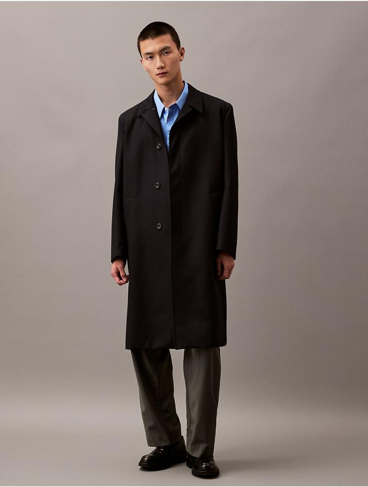 Calvin Klein Men's Long Wool Twill Blend Car Coat - Blue Cover