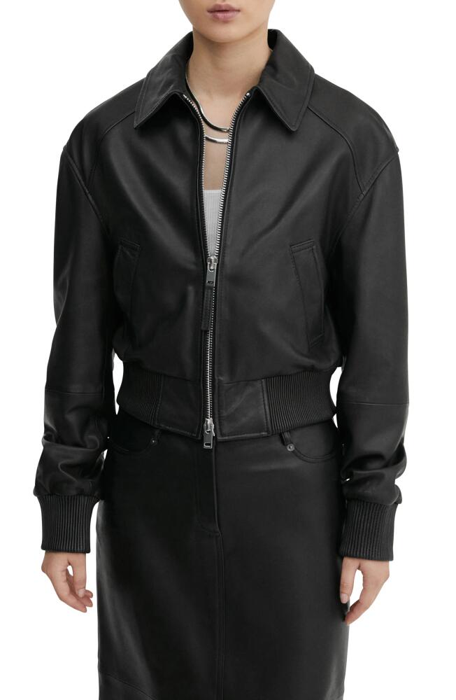 MANGO Leather Aviator Jacket in Black Cover