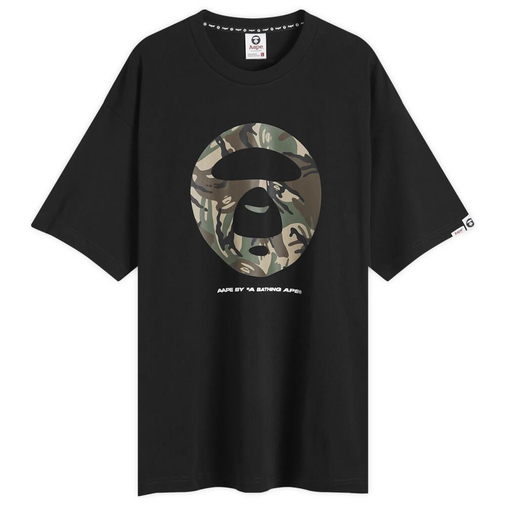 Men's AAPE Woodland Camo Moonface T-Shirt in Black Cover