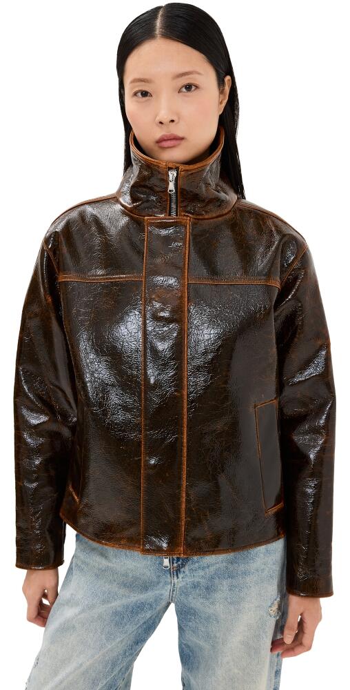 Brandon Maxwell The Everett Trucker Jacket with Tall Collar Mahogany Glaze Cover