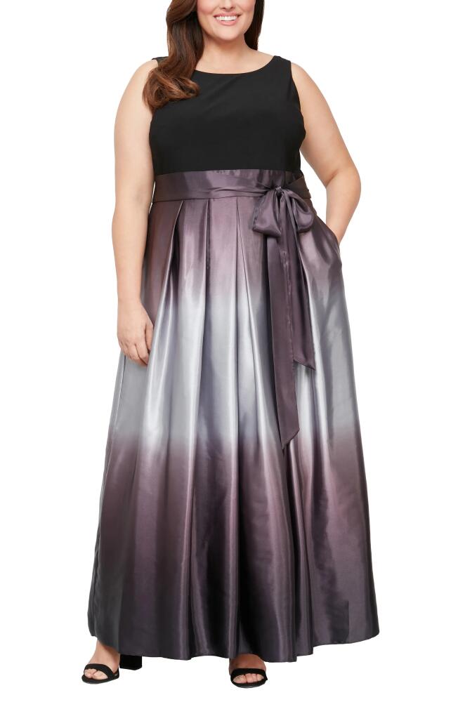 SL FASHIONS Ombrè Satin Gown in Black/Silver Cover