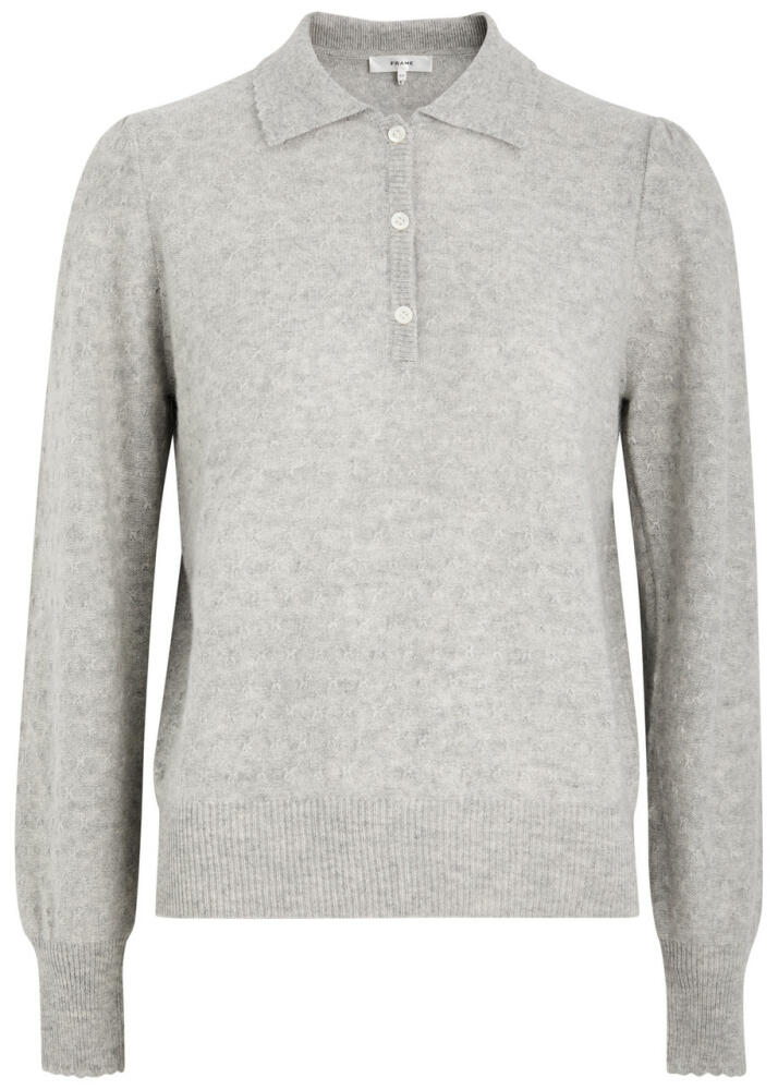 Frame Pointelle Cashmere Polo Jumper - Light Grey Cover