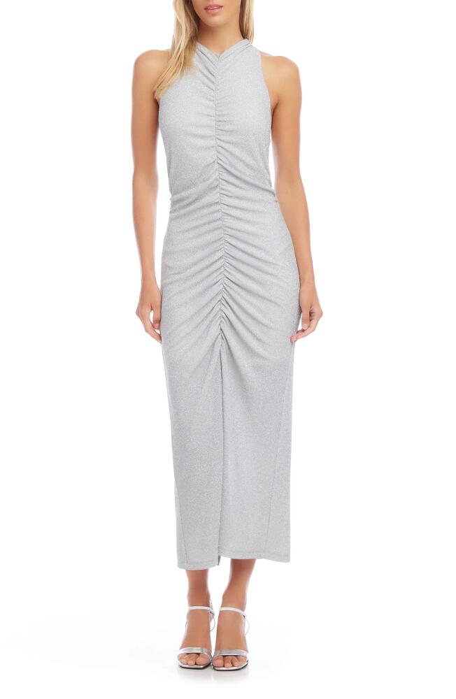 FIFTEEN TWENTY Bailey Center Ruched Metallic Knit Midi Dress in Silver Cover