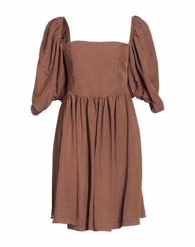 Haveone Woman Mini dress Brown Viscose, Linen Cover