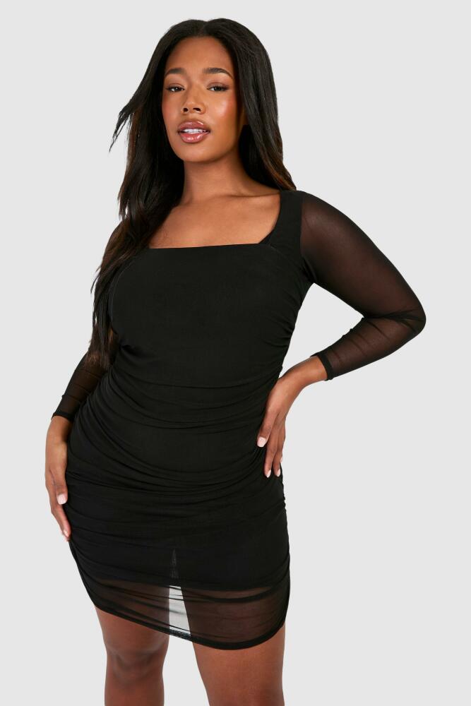 boohoo Womens Plus Mesh Bodycon Dress - Black Cover