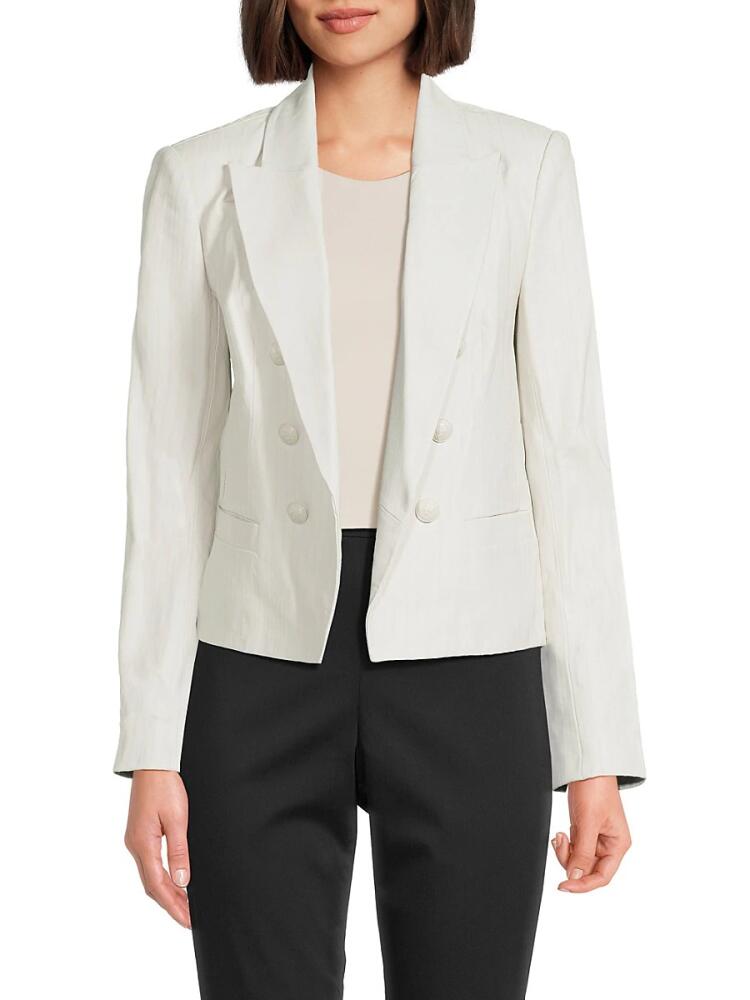 L'AGENCE Women's Brooke Double Breasted Leather Blazer - White Stone Cover