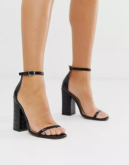 Simmi London Joice heeled sandals with square toe in black croc Cover